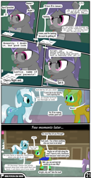 Size: 1519x2942 | Tagged: safe, artist:mrkm, derpibooru import, oc, oc only, oc:black writ, oc:electric silver light, oc:hard sprocket, pegasus, pony, unicorn, comic:synthesis, dialogue, facial hair, female, glasses, goatee, horn, looking at each other, looking at someone, male, mare, open mouth, paper, pegasus oc, pencil, snow, speech bubble, stairs, stallion, unicorn oc, unshorn fetlocks, wing hold, wings