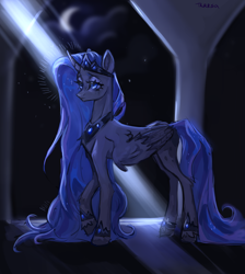 Size: 2600x2900 | Tagged: safe, artist:mariya1otter, derpibooru import, princess luna, alicorn, pony, crescent moon, female, mare, moon, night, solo