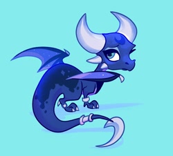 Size: 2499x2258 | Tagged: safe, artist:janegumball, derpibooru import, princess luna, dragon, blue background, crossover, cynder, dragoness, dragonified, female, looking back, lunadragon, signature, simple background, solo, species swap, spyro the dragon (series), starry wings, wings