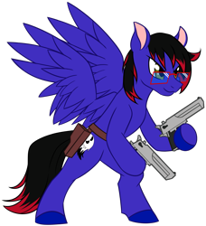 Size: 1839x2016 | Tagged: safe, artist:redahfuhrerking, derpibooru import, oc, oc only, oc:blue specter, pegasus, glasses, gun, handgun, male, pistol, simple background, solo, stallion, transparent background, weapon