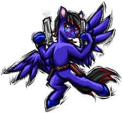 Size: 2794x2592 | Tagged: safe, artist:redahfuhrerking, derpibooru import, oc, oc only, oc:blue specter, pegasus, glasses, gun, handgun, male, pistol, simple background, solo, stallion, transparent background, weapon