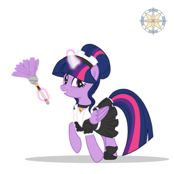 Size: 2000x2000 | Tagged: safe, artist:elementbases, artist:r4hucksake, derpibooru import, twilight sparkle, twilight sparkle (alicorn), alicorn, pony, alternate hairstyle, base used, blushing, clothes, collar, cute, dress, duster, female, glowing, glowing horn, grin, hoof shoes, horn, magic, maid, maid headdress, maidlight sparkle, mare, raised hoof, raised leg, simple background, skirt, smiling, solo, transparent background, twiabetes