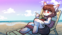 Size: 2560x1440 | Tagged: safe, derpibooru import, oc, oc:arwencuack, anthro, beach, food, ice cream, solo