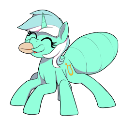Size: 854x840 | Tagged: safe, artist:thebatfang, derpibooru import, lyra heartstrings, insect, original species, pony, unicorn, ant, ant pony, eyes closed, food, grain, happy, lyrant, noises, oats, open mouth, open smile, simple background, six legs, smiling, solo, species swap, transparent background