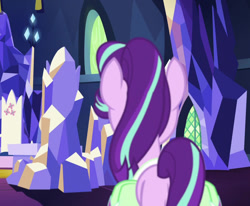 Size: 1280x1054 | Tagged: safe, derpibooru import, screencap, starlight glimmer, pony, all bottled up, back of head, bag, butt, cropped, female, mare, plot, saddle bag, solo, twilight's castle