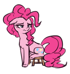 Size: 1000x1044 | Tagged: safe, artist:king-kakapo, derpibooru import, pinkie pie, earth pony, pony, ears, female, floppy ears, frown, lidded eyes, mare, simple background, sitting, solo, stool, white background