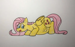 Size: 928x588 | Tagged: safe, artist:gameponygirl1, derpibooru import, fluttershy, pegasus, pony, eaten alive, female, mare, simple background, solo, traditional art, vore, white background