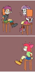 Size: 1325x2702 | Tagged: safe, artist:bugssonicx, derpibooru import, apple bloom, scootaloo, sweetie belle, human, equestria girls, bondage, bound and gagged, cloth gag, comic, cutie mark crusaders, gag, kidnapped, tied to chair, tied up