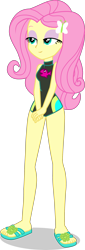 Size: 1360x4009 | Tagged: safe, alternate version, artist:dustinwatsongkx, derpibooru import, edit, fluttershy, human, equestria girls, equestria girls series, barefoot, clothes, feet, female, fluttershy's one-piece swimsuit, lidded eyes, one-piece swimsuit, sandals, simple background, solo, swimsuit, swimsuit edit, transparent background, vector