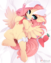 Size: 4000x5000 | Tagged: safe, artist:xsatanielx, derpibooru import, fluttershy, pegasus, pony, belly button, bunny ears, choker, cute, female, mare, nudity, patreon, patreon logo, shyabetes, solo