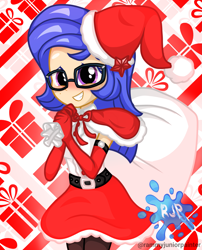 Size: 2015x2490 | Tagged: safe, artist:rjp.rammy, derpibooru import, oc, oc:margaret hailey, equestria girls, christmas, clothes, costume, female, glasses, hat, holiday, santa costume, santa hat, solo