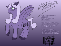 Size: 3200x2400 | Tagged: safe, derpibooru import, oc, oc only, oc:arpeggio, cutie mark, gradient background, reference sheet, sheet music, solo