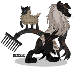 Size: 2599x2325 | Tagged: safe, artist:besomb1tch, derpibooru import, oc, oc only, cyborg, dog, goat, hellhound, sheep, fallout equestria, barely pony related, claws, duo, female, fluffy, implants, paws, simple background, vector, white background