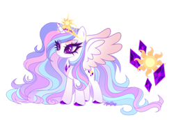 Size: 1920x1319 | Tagged: safe, artist:gloriaartist, derpibooru import, oc, oc only, alicorn, changepony, hybrid, pony, crown, female, interspecies offspring, jewelry, mare, offspring, parent:princess celestia, parent:thorax, parents:thoralestia, regalia, simple background, solo, transparent background