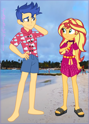 Size: 2204x3060 | Tagged: safe, artist:spiralofficialartsyt, derpibooru import, flash sentry, sunset shimmer, equestria girls, equestria girls in real life, female, flashimmer, irl, male, mexico, photo, shipping, straight