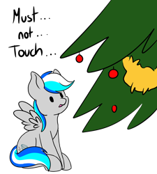 Size: 1408x1564 | Tagged: safe, artist:noxi1_48, derpibooru import, oc, oc only, oc:hawker hurricane, pegasus, pony, christmas, christmas tree, daily dose of friends, holiday, simple background, sitting, solo, transparent background, tree