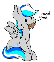 Size: 1738x2000 | Tagged: safe, artist:noxi1_48, derpibooru import, oc, oc only, oc:hawker hurricane, pegasus, pony, cookie, daily dose of friends, eating, food, gingerbread man, simple background, sitting, solo, transparent background