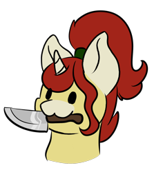 Size: 1180x1320 | Tagged: safe, artist:noxi1_48, derpibooru import, oc, oc only, pony, bust, daily dose of friends, knife, mouth hold, simple background, solo, transparent background