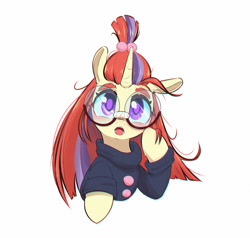 Size: 1000x952 | Tagged: safe, artist:inkypuso, derpibooru import, moondancer, pony, unicorn, big eyes, blushing, bust, cute, dancerbetes, female, glasses, looking at you, mare, one ear down, open mouth, playing with hair, round glasses, simple background, solo, white background