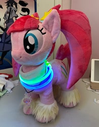 Size: 1608x2048 | Tagged: safe, artist:lilmoon, derpibooru import, pacific glow, earth pony, clothes, female, glowstick, irl, leg warmers, pacifier, photo, pigtails, plushie, sweat band