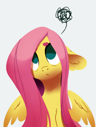 Size: 1686x2221 | Tagged: safe, artist:28gooddays, derpibooru import, fluttershy, pegasus, pony, :<, beanbrows, cute, ears, eyebrows, female, floppy ears, frown, looking up, mare, no pupils, partially open wings, pictogram, shyabetes, simple background, solo, white background, wings