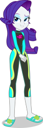 Size: 1339x3973 | Tagged: safe, alternate version, artist:dustinwatsongkx, derpibooru import, rarity, human, better together, equestria girls, accessory swap, barefoot, clothes, clothes swap, feet, female, fluttershy's wetsuit, sandals, simple background, solo, swimsuit, swimsuit swap, transparent background, vector, wetsuit