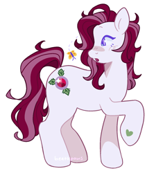 Size: 1274x1434 | Tagged: safe, artist:beetlepaws, derpibooru import, butterfly, earth pony, pony, g3, cutie mark, hoof heart, jewel pony, open mouth, purple eyes, raised hoof, raised leg, red hair, red mane, red tail, simple background, tail, transparent background, two toned mane, two toned tail, underhoof, white, wondermint