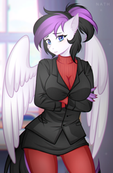 Size: 1801x2759 | Tagged: safe, artist:nath, derpibooru import, oc, oc:cuteholly, anthro, pegasus, big breasts, breasts, crossed arms, female, helltaker, ponytail, solo, wings