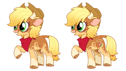 Size: 1075x605 | Tagged: safe, artist:unoriginai, derpibooru import, oc, oc only, cow, cow pony, hybrid, cloven hooves, cute, hybrid oc, magical lesbian spawn, offspring, parent:applejack, parent:arizona (tfh), simple background, transparent background