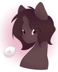 Size: 1681x2096 | Tagged: safe, artist:asusya, derpibooru import, oc, oc only, pony, unicorn, blushing, broken horn, bust, heart, horn, looking at you, portrait, smiling, smiling at you, unicorn oc