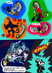Size: 1000x1414 | Tagged: safe, artist:zetikoopa, derpibooru import, discord, storm king, draconequus, my little pony: the movie, angry, caught, comic, electrocution, funny, golf, laughing, lightning, playing, sports, storm creature, uh oh, zap