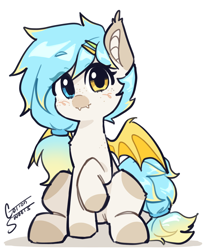 Size: 1736x2123 | Tagged: safe, artist:cottonsweets, derpibooru import, oc, oc only, bat pony, freckles, heterochromia, looking at you, simple background, solo, white background