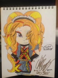 Size: 827x1108 | Tagged: safe, artist:hedgehogslayer, derpibooru import, adagio dazzle, human, equestria girls, rainbow rocks, clothes, gem, hair over one eye, hand on hip, max-d, signature, siren gem, solo, spikes, traditional art