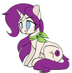 Size: 1440x1465 | Tagged: safe, artist:raredonk, oc, oc only, pony, unicorn, ponybooru collab 2023, female, mare, neckerchief, simple background, sitting, transparent background