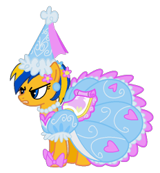 Size: 620x668 | Tagged: safe, artist:mlpfan3991, derpibooru import, oc, oc only, oc:flare spark, pegasus, pony, look before you sleep, clothes, dress, female, flare spark is not amused, froufrou glittery lacy outfit, gown, hat, outfit, princess applejack, simple background, solo, transparent background, unamused