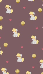 Size: 920x1560 | Tagged: safe, artist:kittyrosie, derpibooru import, derpy hooves, pegasus, pony, cute, derpabetes, female, food, heart, mare, muffin, repeating pattern, simple background, solo, wallpaper