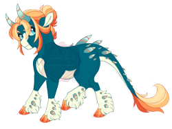 Size: 3600x2700 | Tagged: safe, artist:gigason, derpibooru import, oc, oc only, oc:longhorn, changepony, hybrid, blaze (coat marking), blue sclera, cloven hooves, coat markings, colored hooves, cyan eyes, facial markings, frown, gradient hooves, gradient horn, hair bun, horn, horns, interspecies offspring, leonine tail, looking back, magical gay spawn, obtrusive watermark, offspring, pale belly, parent:pharynx, parent:sunburst, raised hoof, raised leg, simple background, socks (coat marking), solo, standing, tail, transparent background, unshorn fetlocks, unsure, watermark