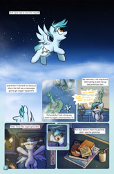 Size: 2079x3142 | Tagged: safe, artist:captainhoers, derpibooru import, oc, oc only, oc:concorde, pegasus, pony, bed, book, comic, cutiespark, flying, foal, high res, implied soarin', implied spitfire, looking up, manehattan, narration, nonbinary, offspring, on bed, parent:soarin', parent:spitfire, parents:soarinfire, phone, post-it, solo, space, stardust international, statue of friendship, text box