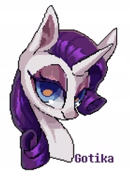 Size: 1436x1927 | Tagged: safe, artist:rottengotika, derpibooru import, rarity, pony, unicorn, bust, pixel art, simple background, solo, white background