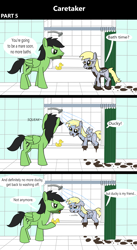 Size: 1920x3516 | Tagged: safe, artist:platinumdrop, derpibooru import, derpy hooves, oc, oc:anon, oc:anon stallion, pegasus, pony, comic:caretaker, 3 panel comic, angry, bathroom, bathtub, caretaker, comic, commission, covered in mud, crying, ears, excited, female, filly, filly derpy, floppy ears, foal, happy, mud, muddy, onomatopoeia, open mouth, rubber duck, sad, scolding, shower, shower curtain, showering, smiling, sound effects, speech, speech bubble, spread wings, stern, talking, toy, washing, water, wet, wet mane, wings, younger