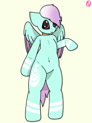 Size: 3072x4096 | Tagged: safe, artist:noxa, derpibooru import, oc, oc only, oc:#c0ffee, pegasus, semi-anthro, belly button, bipedal, looking at you, solo