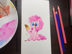 Size: 4032x3024 | Tagged: safe, artist:lost marbles, derpibooru import, pinkie pie, earth pony, pony, food, ice cream, ice cream cone, tongue, tongue out, traditional art