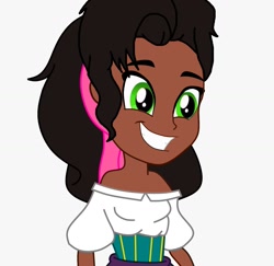 Size: 1524x1482 | Tagged: safe, derpibooru import, human, equestria girls, black hair, cute, dark skin, disney, equestria girls-ified, esmeralda (the hunchback of notre dame), female, green eyes, headband, romani, simple background, smiling, the hunchback of notre dame, white background