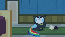 Size: 1920x1080 | Tagged: safe, derpibooru import, screencap, rainbow dash, pegasus, pony, read it and weep, season 2, bed, catsuit, faic, female, gritted teeth, hospital, hospital bed, looking up, mare, ponyville hospital, rainbow dash is best facemaker, solo, teeth