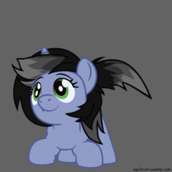 Size: 800x800 | Tagged: safe, artist:age3rcm, derpibooru import, oc, oc only, oc:shainer shrapnel shock, pony, unicorn, doom equestria, animated, behaving like a dog, cute, equestria doom, female, gif, gray background, green eyes, horn, mare, simple background, solo, tail, tail wag