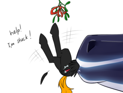 Size: 500x375 | Tagged: safe, artist:twotail813, derpibooru import, oc, oc only, dragon, pegasus, pony, butt, buttstuck, feather, implied vore, mistletoe, plot, simple background, stuck, this will end in vore, white background