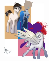 Size: 891x1100 | Tagged: safe, alternate version, artist:ziyang02915, derpibooru import, alicorn, earth pony, pony, blood, colt, crying, foal, kaworu nagisa, male, neon genesis evangelion, plugsuit, ponified, shinji ikari, species swap