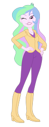 Size: 1900x4876 | Tagged: safe, artist:gmaplay, derpibooru import, edit, princess celestia, principal celestia, equestria girls, rainbow rocks, arm behind back, boots, brooch, clothes, denim, female, hands behind back, hasbro, high heel boots, jacket, jeans, jewelry, pants, shirt, shoes, simple background, solo, transparent background, vector, vector edit, vest