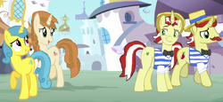 Size: 10144x4672 | Tagged: safe, artist:starryc94, derpibooru import, flam, flim, lemon hearts, oc, oc:starry cake, pony, unicorn, base used, blushing, brothers, canterlot, female, flim flam brothers, group, head turn, identical twins, male, mare, offspring, parent:cinnamon chai, parent:donut joe, parents:cinnamon donut, siblings, stallion, twin brothers, twins