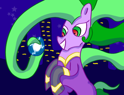 Size: 1280x985 | Tagged: safe, artist:leakypipes, derpibooru import, mane-iac, earth pony, pony, electro orb, female, mare, request, requested art, requester:reversalmushroom, smiling